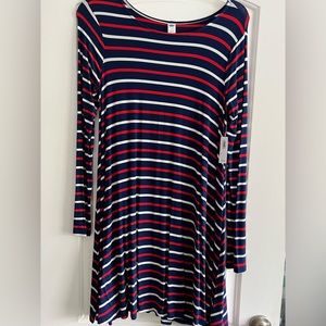 Striped long sleeve shift dress